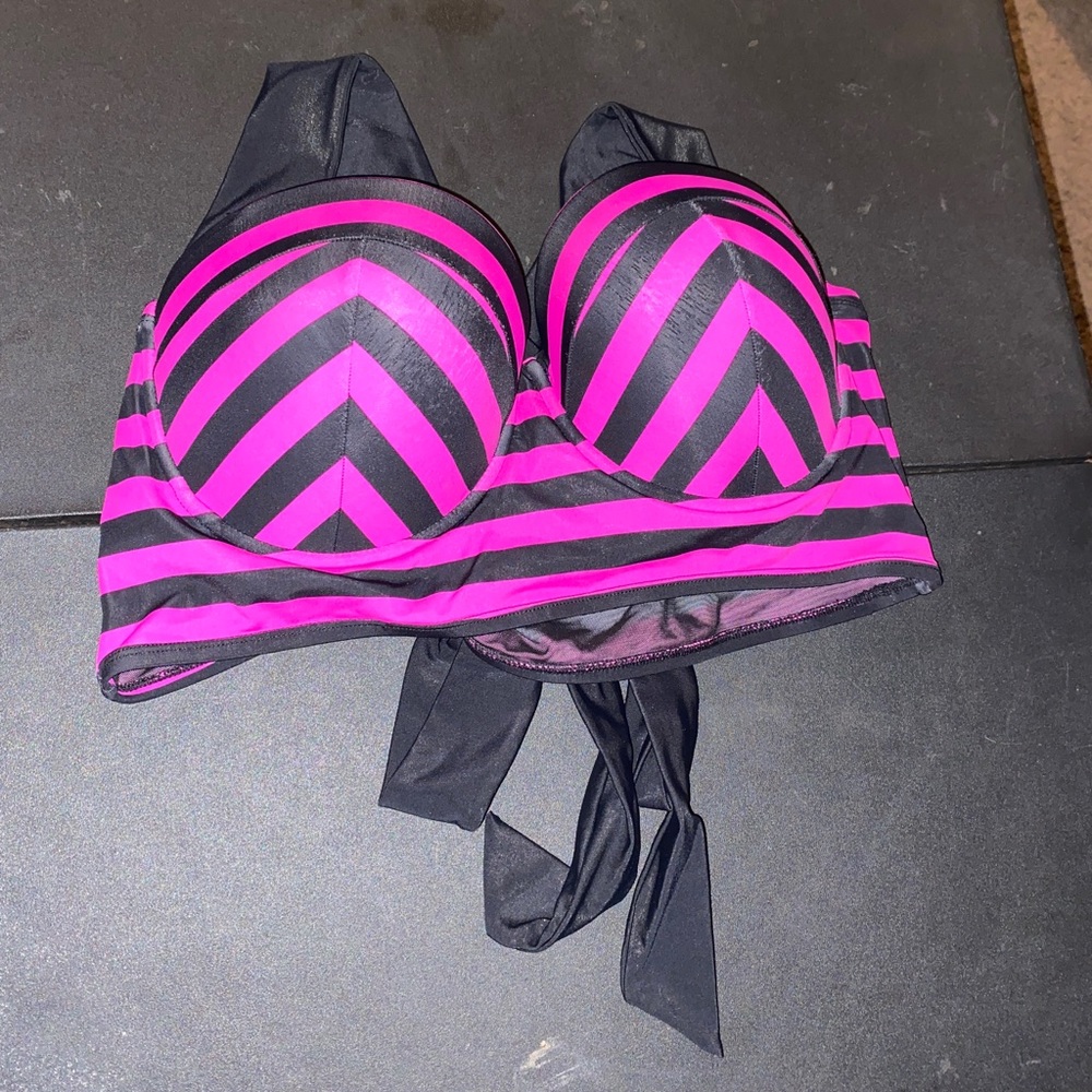 Torrid Pink and Black Striped Bikini Top Size 2